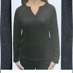 Rafaella Split V-neck Long Sleeve Tee | Black